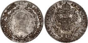 Austria 20 Kreuzer 1796 B
KM# 2139; Adamo# C28; N# 22610; Silver; Franz II; Kremnitz Mint; VF-XF.