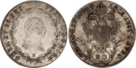Austria 20 Kreuzer 1804 B
KM# 2139; Adamo# C28; N# 22610; Silver; Franz II; Kremnitz Mint; VF.