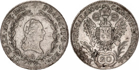 Austria 20 Kreuzer 1806 A
KM# 2140; Schön# 224; Adamo# C29; N# 7076; Silver; Franz II; Vienna Mint; VF.