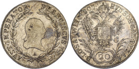 Austria 20 Kreuzer 1807 A
KM# 2141; Adamo# C30; N# 18835; Silver; Franz I; Vienna Mint; VF-XF.
