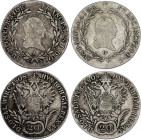 Austria 2 x 20 Kreuzer 1808 A & G
KM# 2141; Adamo# C30; N# 18835; Silver; Franz I; VF.