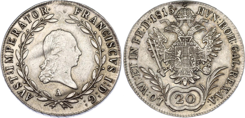 Austria 20 Kreuzer 1815 A
KM# 2142; Adamo# C31; N# 18835; Silver; Franz I; Vien...
