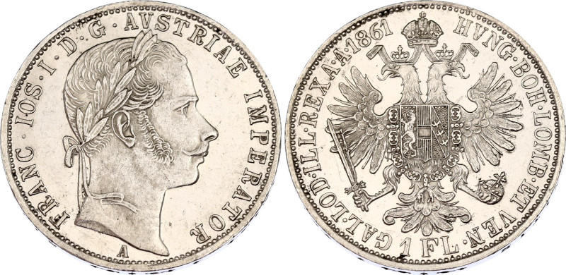 Austria 1 Florin 1861 A
KM# 2219, N# 7004; Silver; Franz Joseph I; UNC with min...