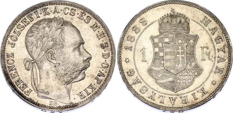 Austria 1 Florin 1888
KM# 2222, N# 4726; Silver; Franz Joseph I; UNC, minor hai...