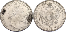 Austria 2 Florin 1859 B
KM# 2230; N# 33642; Silver; Franz Joseph I; Kremnitz Mint; VF+ unmounted.