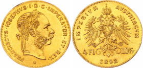 Austria 4 Florin / 10 Francs 1892 Restrike
KM# 2260; N# 23664; Gold (.900); Franz Joseph I; AUNC.