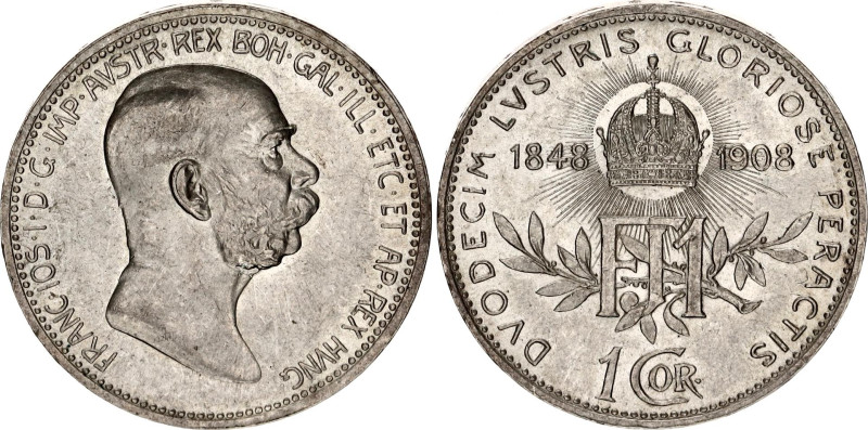 Austria 1 Corona 1908
KM# 2808, N# 7095; Silver; Franz Joseph I; 60th Anniversa...
