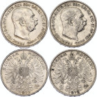 Austria 2 x 2 Corona 1912 - 1913
KM# 2821; Schön# 20; N# 7934; Silver; Franz Joseph I; AUNC-UNC.