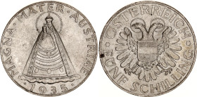 Austria 5 Schilling 1935
KM# 2853, N# 14765; Silver; Standing figure of Madonna of Mariazell; UNC.