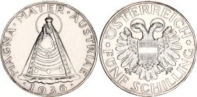 Austria 5 Schilling 1936 R
KM# 2853, N# 14765; Silver; Standing figure of Madonna of Mariazell; UNC.