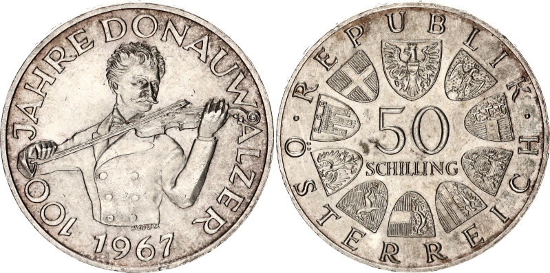 Austria 50 Schilling 1967
KM# 2902, N# 12445; Silver; Blue Danube Waltz, 100th ...