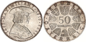 Austria 50 Schilling 1969
KM# 2906, N# 12447; Silver; 50th Anniversary of the Death of Maximillian I; AUNC/UNC.