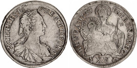 Hungary 15 Krajczar 1745 KB
KM# 335; ÉH# 1245; H# 1711; N# 48220; Silver; Maria Theresia; Kremnitz Mint; VF-XF.