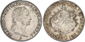 Hungary 20 Krajczar 1835 B
KM# 415.3; ÉH# 1383; H# 1985; N# 33884; Silver; Franz I; Kremnitz Mint; XF+.
