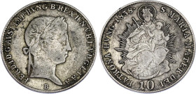 Hungary 10 Krajczar 1838 B
KM# 421; ÉH# 1422; H# 2085; N# 33873; Silver; Ferdinand V; Kremnitz Mint; VF-XF.