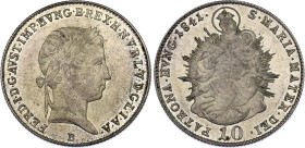 Hungary 10 Krajczar 1841 B
KM# 421; ÉH# 1422; H# 2085; N# 33873; Silver; Ferdinand V; Kremnitz Mint; Mintage 61'000; UNC.