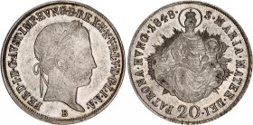 Hungary 20 Krajczar 1848 B
KM# 422; ÉH# 1419; H# 2081; N# 18828; Silver; Ferdinand V; Kremnitz Mint; AUNC.