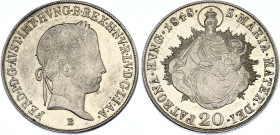 Hungary 20 Krajczár 1848 B
KM# 422; ÉH# 1419; H# 2081; N# 18828; Silver; Ferdinand V; Mint: Kremnitz; UNC Luster.
