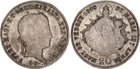 Hungary 20 Krajczar 1848 KB
KM# 432; ÉH# 1428; H# 2092; N# 28029; Silver; Ferdinand V; Kremnitz Mint; VF.