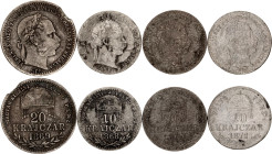 Hungary 3 x 10 & 20 Krajczar 1868 - 1871
KM# 440, 444 & 446.2; Silver; Franz Joseph I; Alba Iulia & Kremnitz Mint; F-VF.