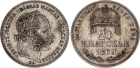 Hungary 20 Krajczar 1869 KB
KM# 446.1; ÉH# 1471; H# 2152; N# 20875; Silver; Franz Joseph I; Kremnitz Mint; XF-AUNC.