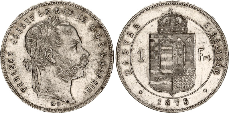 Hungary 1 Forint 1875 KB
KM# 453.1; ÉH# 1464a; H# 2138; N# 4736; Silver; Franz ...