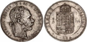 Hungary 1 Forint 1880 KB
KM# 465; ÉH# 1464; H# 2140; N# 22710; Silver; Franz Joseph I; Kremnitz Mint; XF.