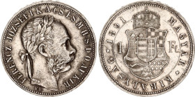 Hungary 1 Forint 1891 KB
KM# 475; ÉH# 1467; H# 2142; N# 25064; Silver; Franz Joseph I; Kremnitz Mint; AUNC.