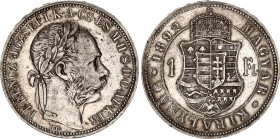 Hungary 1 Forint 1892 KB
KM# 475; ÉH# 1467; H# 2142; N# 25064; Silver; Franz Joseph I; Kremnitz Mint; XF.