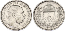 Hungary 1 Korona 1892 KB
KM# 484; Schön# 5.1; ÉH# 1495; H# 2203; Adamo# K5; N# 7093; Silver; Franz Joseph I; Kremnitz Mint; Mintage 15'000; VF-XF.