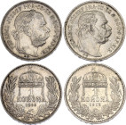 Hungary 2 x 1 Korona 1896 - 1912 KB
KM# 484 & 492; Silver; Franz Joseph I; Kremnitz Mint; XF-AUNC.