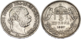 Hungary 5 Korona 1907 KB
KM# 489, N# 15759; Silver; Franz Joseph I; 40th Anniversary of the Coronation of Franz Joseph I as King of Hungary; XF.