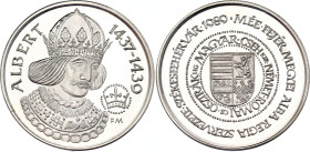 Hungary Commemorative Silver Medal "550th Anniversary of the Death of Albert" 1989 FM
Silver 35.59 g., 42.8 mm; King Albert (1437-1439); Proof.