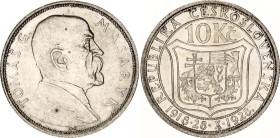 Czechoslovakia 10 Korun 1928
KM# 12, N# 12621; Silver; 10th Anniversary of Independence, Tomas Masarek; UNC; UNC with minor hairlines.