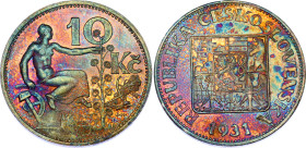 Czechoslovakia 10 Korun 1931
KM# 15, N# 7797; Silver; UNC with nice toning & few hairlines.