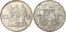 Czechoslovakia 20 Korun 1934
KM# 17; Schön# 11; N# 12629; Silver; Mint: Kremnitz; AUNC Toned.