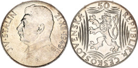 Czechoslovakia 50 Korun 1949
KM# 28, N# 3975; Silver; 70th Birthday of Josef V. Stalin; UNC.