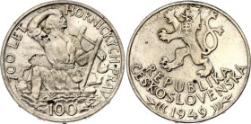 Czechoslovakia 100 Korun 1949
KM# 29; Schön# 35; N# 12651; Silver; 700th Anniversary of Jihlava Mining Privileges; UNC.