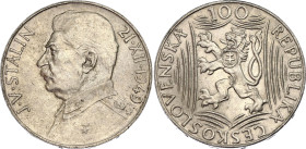 Czechoslovakia 100 Korun 1949
KM# 30; Schön# 37; N# 17467; Silver; 70th Birthday of Josef V. Stalin; UNC.