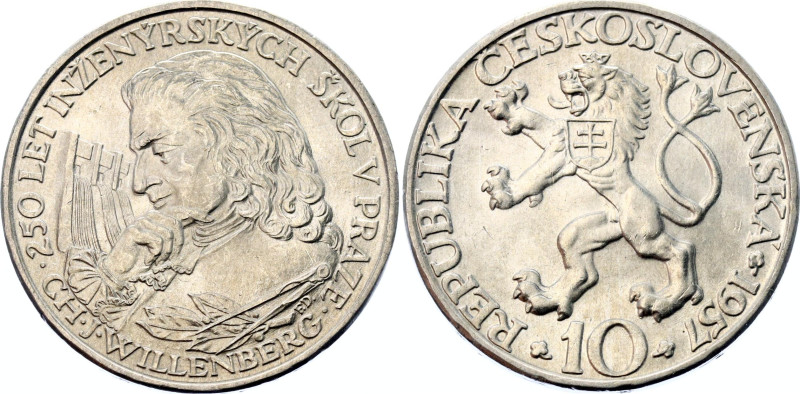 Czechoslovakia 10 Korun 1957
KM# 47.1; N# 18362; Silver; 250th Anniversary - Te...