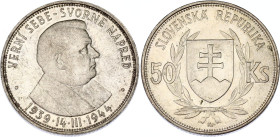 Slovakia 50 Korun 1944
KM# 10, N# 6088; Silver; Fifth Anniversary of the Slovak Republic 1944; UNC.