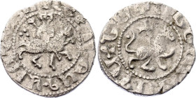 Armenia Levon II 1 Tram 1270 - 1289 (ND)
N# 115214; Silver 2.49 g.; Obv: King right on horseback; holding scepter; three pellets around. Rev: Crowned...