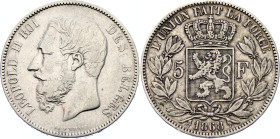 Belgium 5 Francs 1868
KM# 24; N# 276; Silver; Leopold I; Brussels Mint; XF.