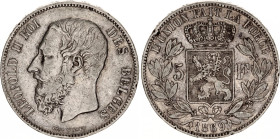 Belgium 5 Francs 1869
KM# 24, N# 276; Silver; Leopold II; VF+.