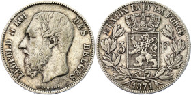 Belgium 5 Francs 1871
KM# 24; N# 276; Silver; Leopold I; Brussels Mint; XF.