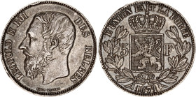 Belgium 5 Francs 1871
KM# 24, N# 276; Silver; Leopold II; VF, with Original Toning.