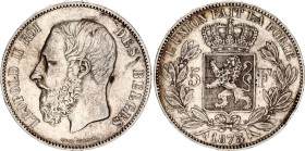 Belgium 5 Francs 1873
KM# 24, N# 276; Silver; Leopold II; XF.