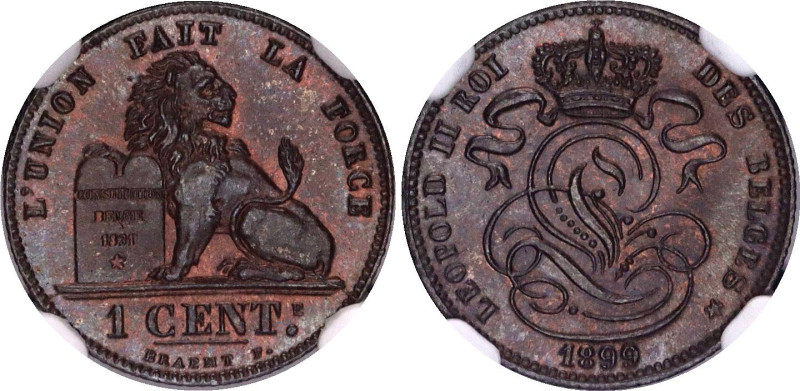 Belgium 1 Centime 1899 NGC MS 66 RB
KM# 33, N# 517; French text; Copper; Leopol...
