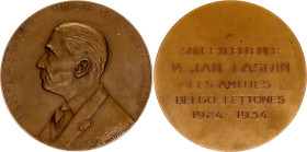 Belgium Bronze Medal "Jan Lasdin, Minister of Latvia in Brussels" 1924 - 1934 (ND)
Bronze 139.94 g., 70 mm; by Carlos van Dionant; Obv: Bust left JAN...
