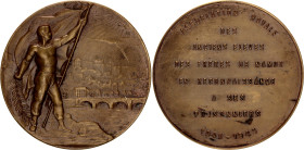 Belgium Copper Medal "Des Freres de Namur" 2nd Half of 20th Century (ND)
Copper 44.97 g., 49.9 mm; Obv: Man with Flag & Palm Branch stands on Shore /...